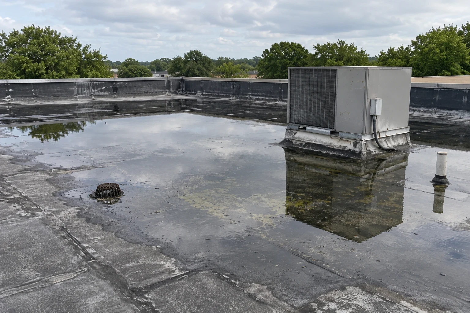 Ponding water on a commercial roof in Abilene, TX Ponding water on a commercial roof in Abilene, TX